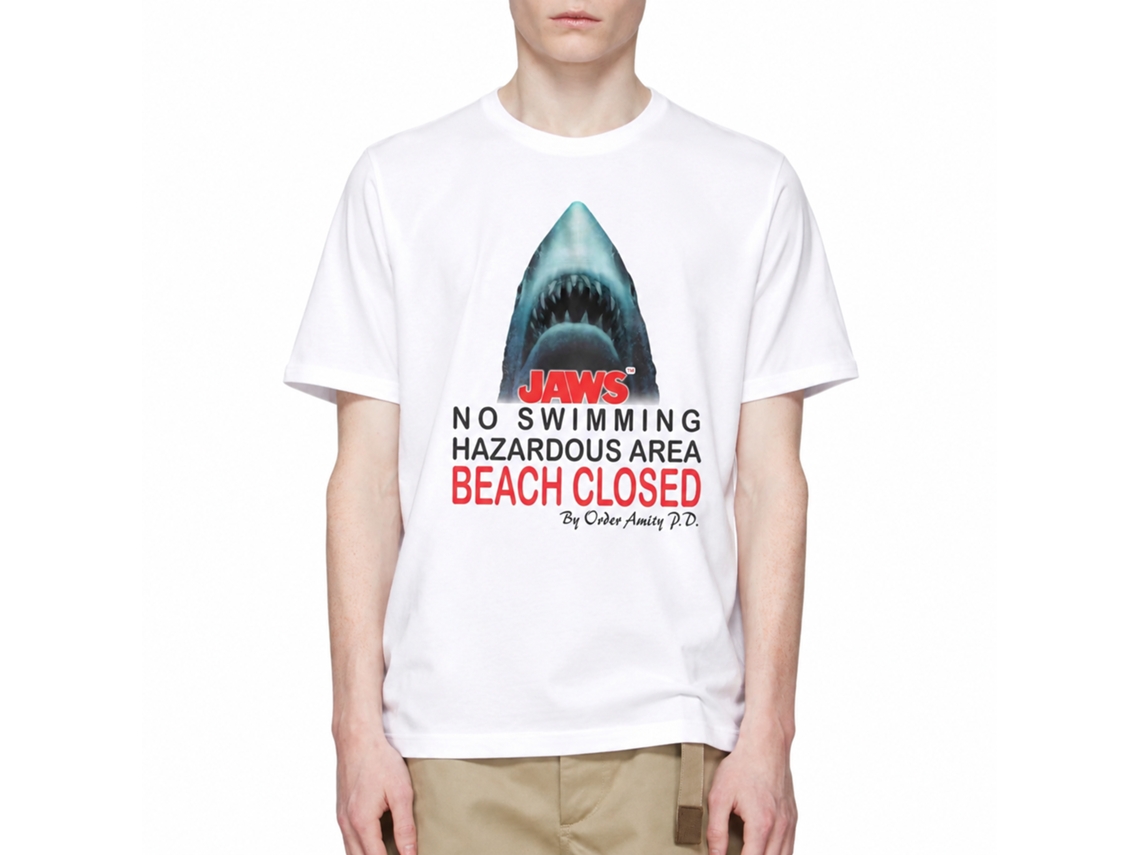 Rockinstone Jaws Movie Beach Closed White Adult T-shirt Size:xl