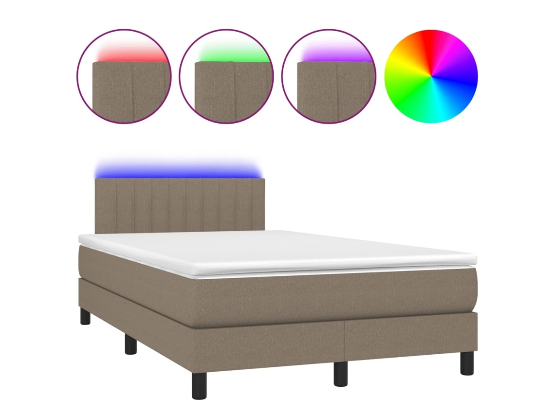 Cama Box Spring com Colchão e Led Tecido Cinza Acastanhado MAISON EXCLUSIVE (120x200 cm)