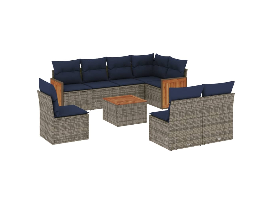 Conjunto de Sofá de Jardim, 9 Peças, Almofadas, Rattan Cinza MAISON EXCLUSIVE