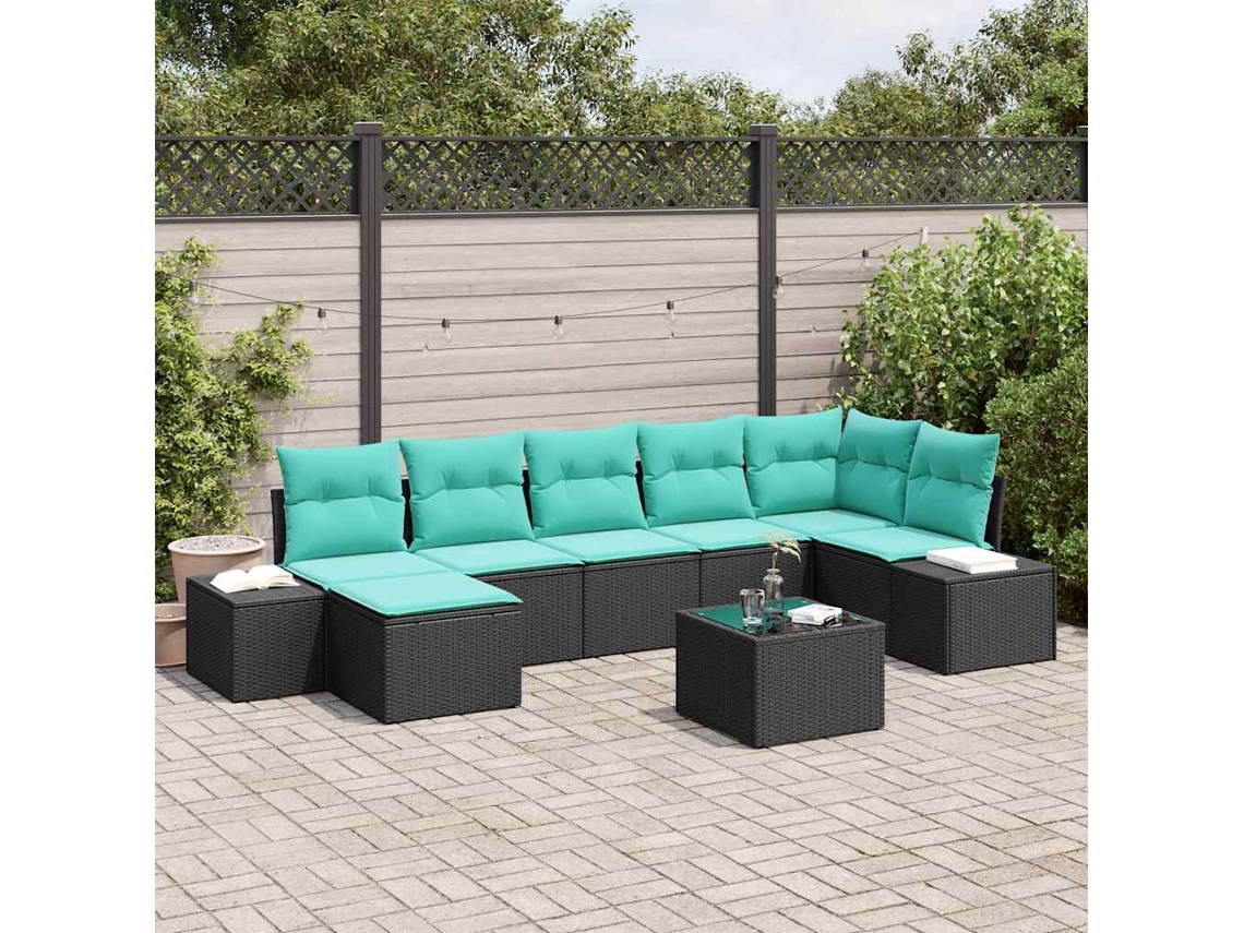 Vidaxl Conjunto De Sofá De Jardim 8 Unid. Preto Vime Pe