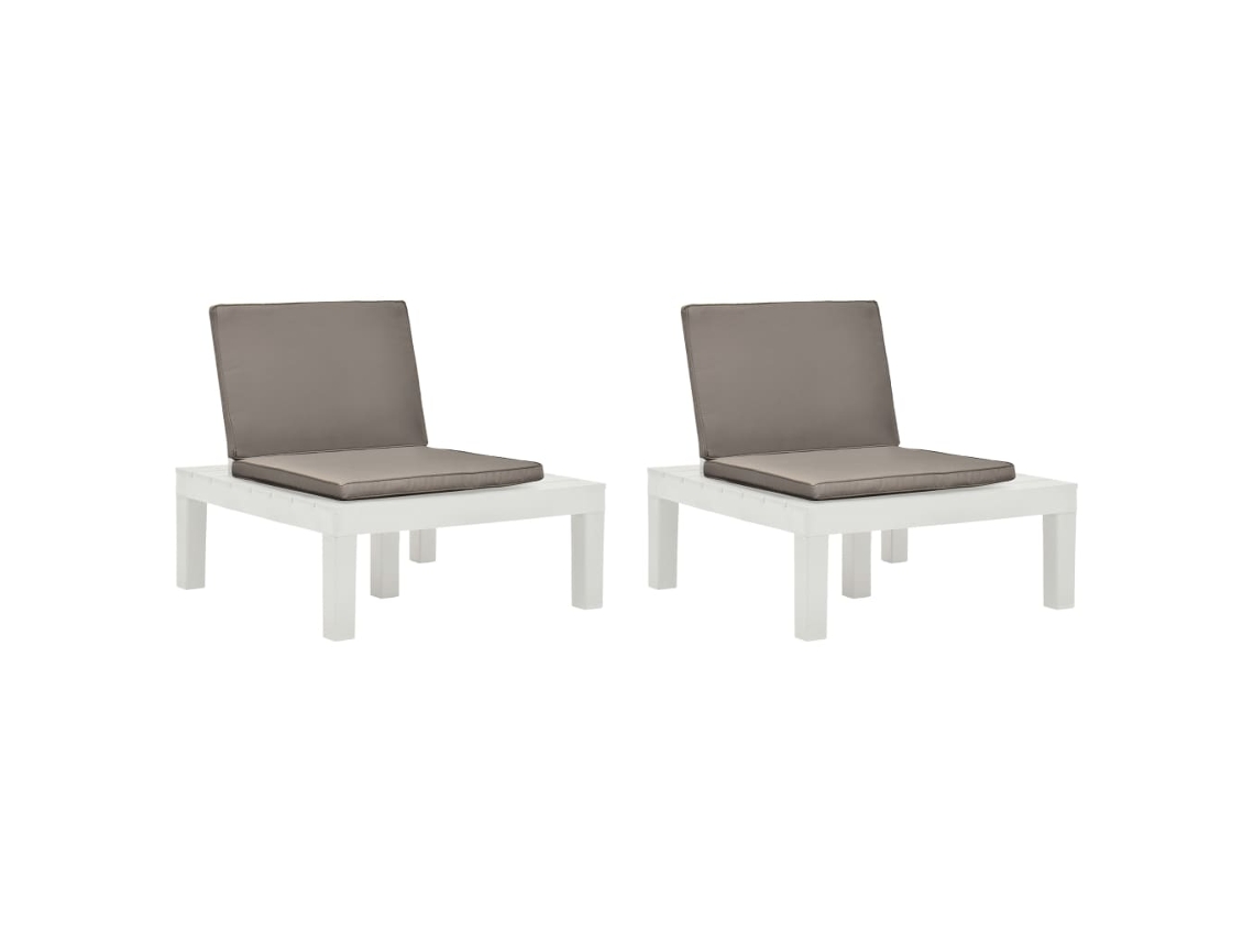 Vidaxl Cadeiras De Jardim Com Almofadões 2 Pcs Plástico Branco