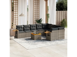 Vidaxl 10 Pcs Conjunto Sofás De Jardim C/ Almofadões Vime Pe Cinzento