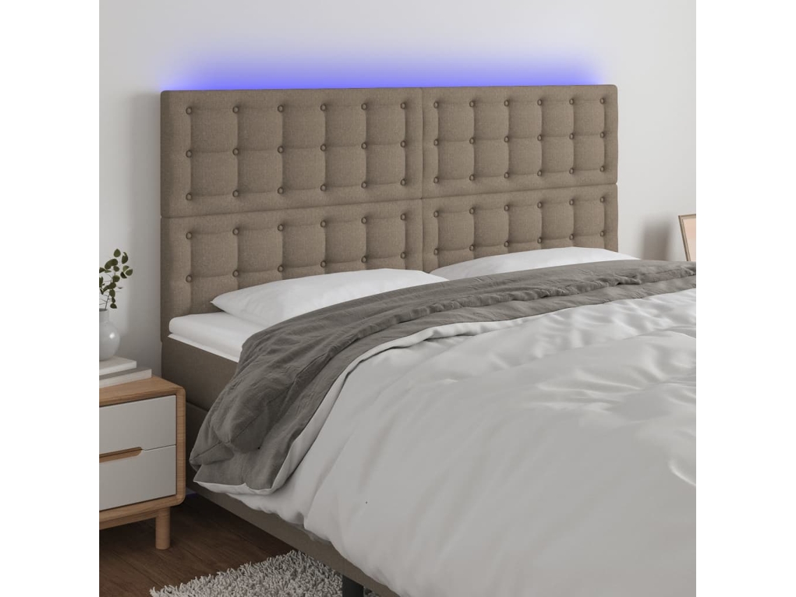 Vidaxl Cabeceira Cama C/ Led Tecido 160x5x118/128 Cm Cinza-acastanhado