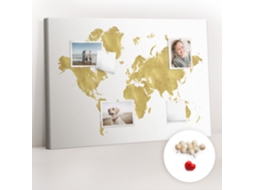 Quadro De Cortiça Com Impressão Mapa-múndi Dourado Para O Escritório Espelharte (100x70 Cm)
