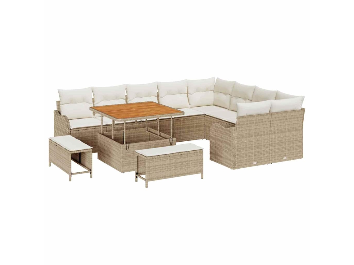 Conjunto 12 Conjunto De Móveis De Jardim Vidaxl Bege Vime Pe (100 X 100 X 71 Cm)