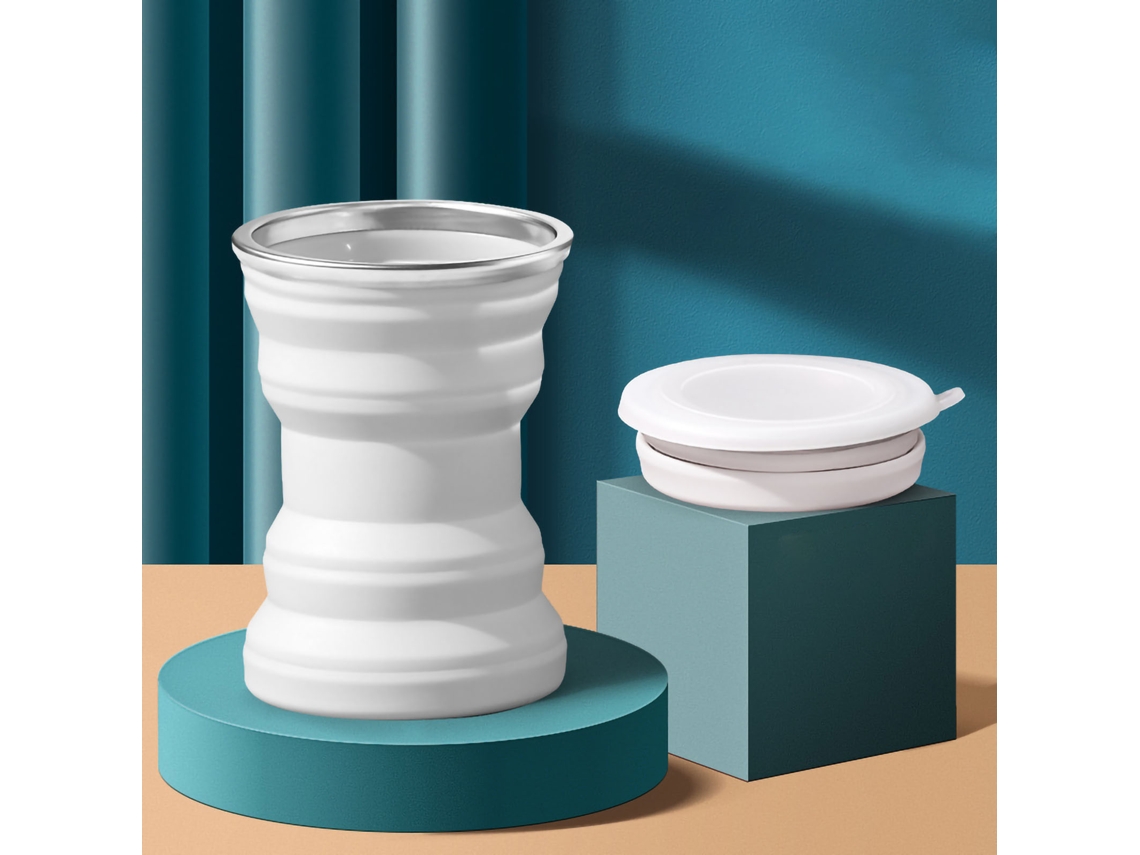 Copo Plegável de Silicone com Tampa 320ml Branco Jade