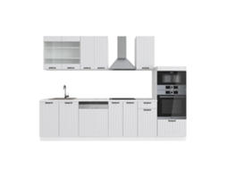 Cozinha Fame-Line, 300 cm com armário alto, PT Mármore, Country branco/branco, Vicco
