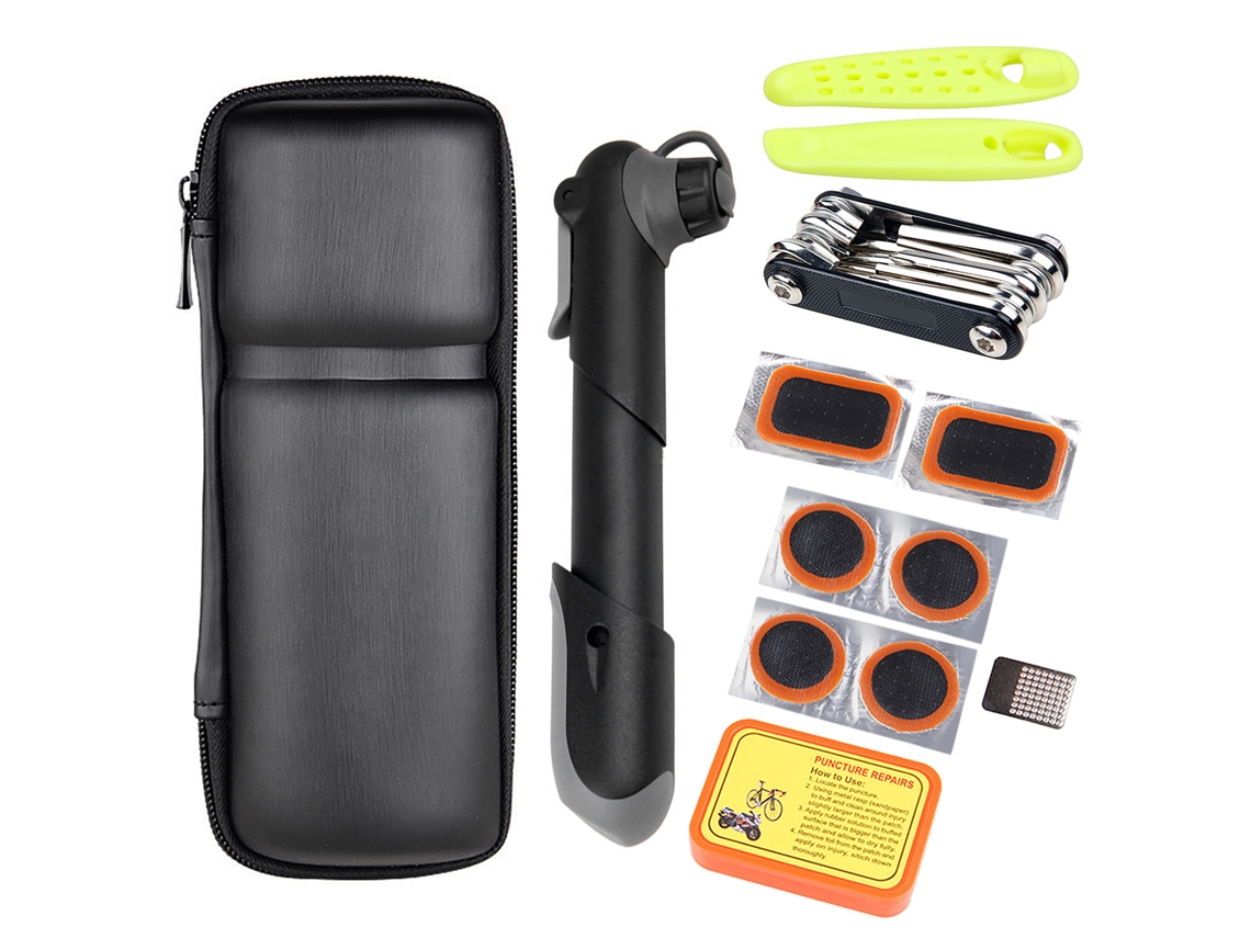 Kit De Reparo De Bicicleta Com Bomba Portátil Ferramentas Multifuncionais Parches Para Pneus E Bolsa