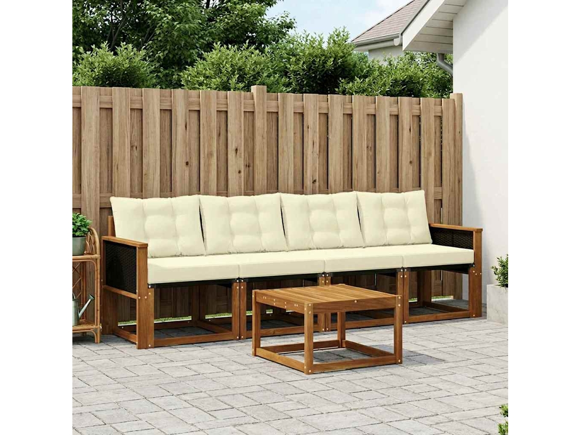 Vidaxl Conjunto De Sofás Para Exterior 5 Pcs Natural E Creme