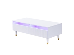 Mesa de Centro Moderna com Led,tampo Ondulado,gavetas e Pés Dourados,ideal para Sala e Móveis de Tv PAPRIKA SHOP