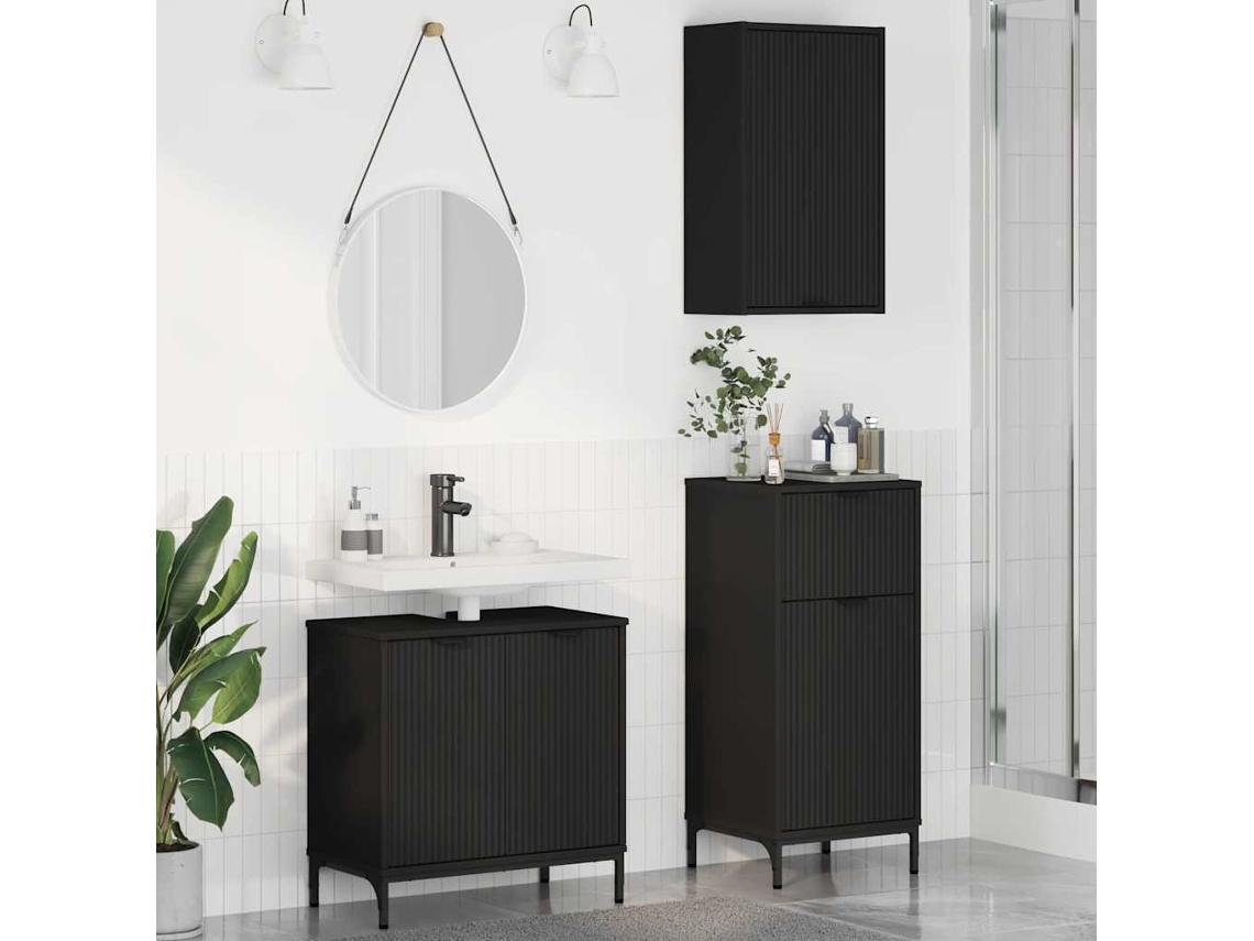 Vidaxl Conjunto De Móveis Para Banheiro 3 Unid. Preto