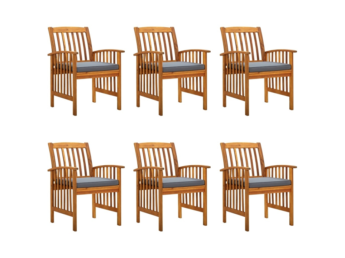 Vidaxl Cadeiras De Jantar P/ Jardim 6 Pcs C/ Almofadões Acácia Maciça