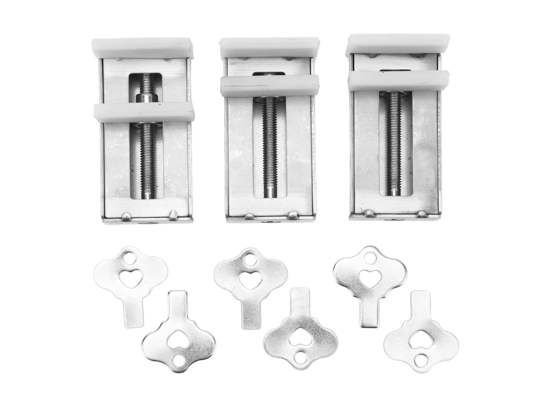 Conjunto de 3 travas antifurto em aço inoxidável para janelas de correr, ideais para banheiro e quarto.
