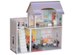 Casa De Bonecas Madeira Com Varanda 2 Andares Brinquedo 60x26,6x60 Cm Multicor