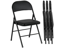Conjunto de 4 Cadeiras Dobráveis Portáteis para Escritório, recepção e Sala de Espera, pés de Metal, couro Sintético, preto BTFORUS