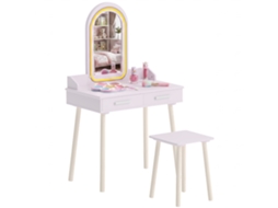 Conjunto De Penteadeira Infantil 2 Em 1 Com Espelho Led Para Meninas, Rosa