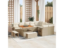 Vidaxl Conjunto De Sofá De Jardim 12 Unid. Bege Vime Pe