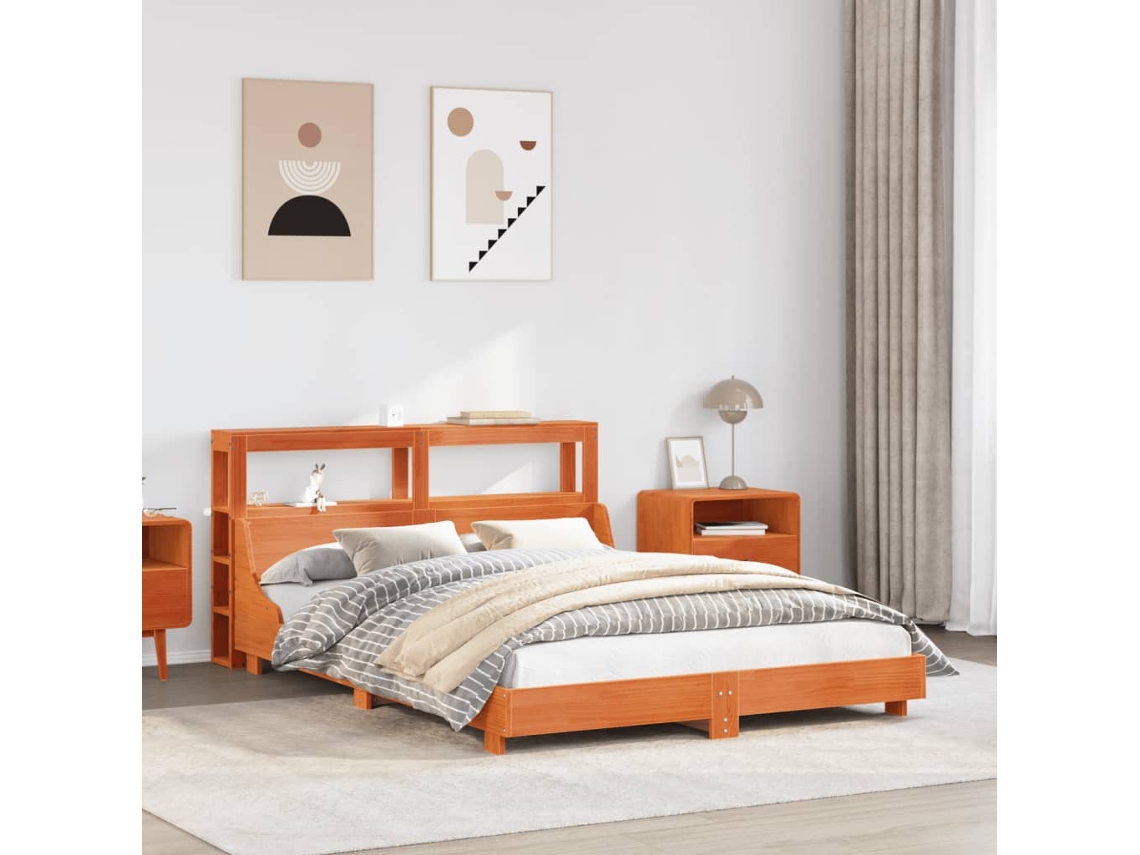Vidaxl Cama Sem Colchão 120x200 Cm Madeira Pinho Maciça Castanho-mel