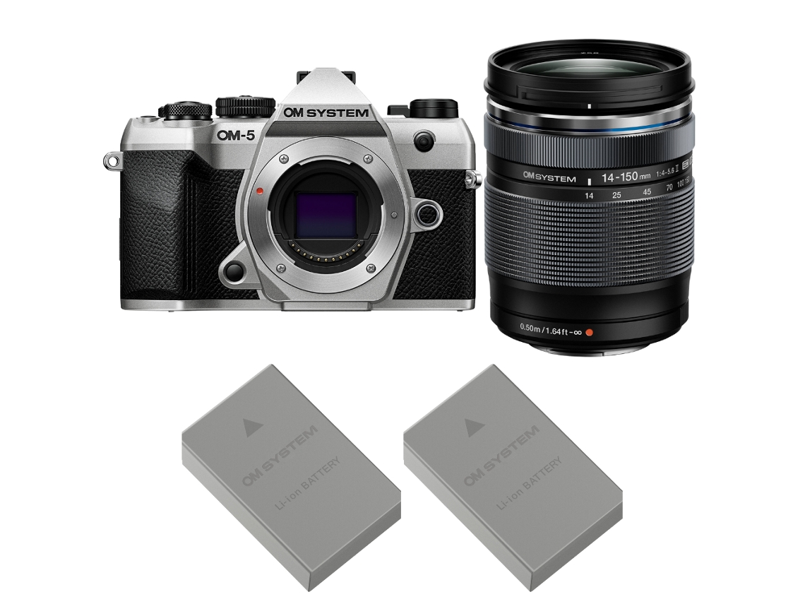 Om 5 Mark Ii Prateado + 14 150mm F/4 5.6 Ii + 2 Om System Bls 50 + Ebook “20 Dicas para Fotos Que Impressionam” OM SYSTEM