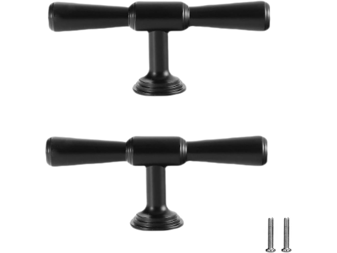 Puxador De Latão, 2 Peças, Para Gaveta, Porta De Armário, Puxador De Latão Com Furo Único, Formato Em T, Preto Fosco