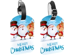 Conjunto De 2 Etiquetas Bagagem Em Couro Pu Com Desenhos Papai Noel, Boneco De Neve, Rena E Cervo Proteção De