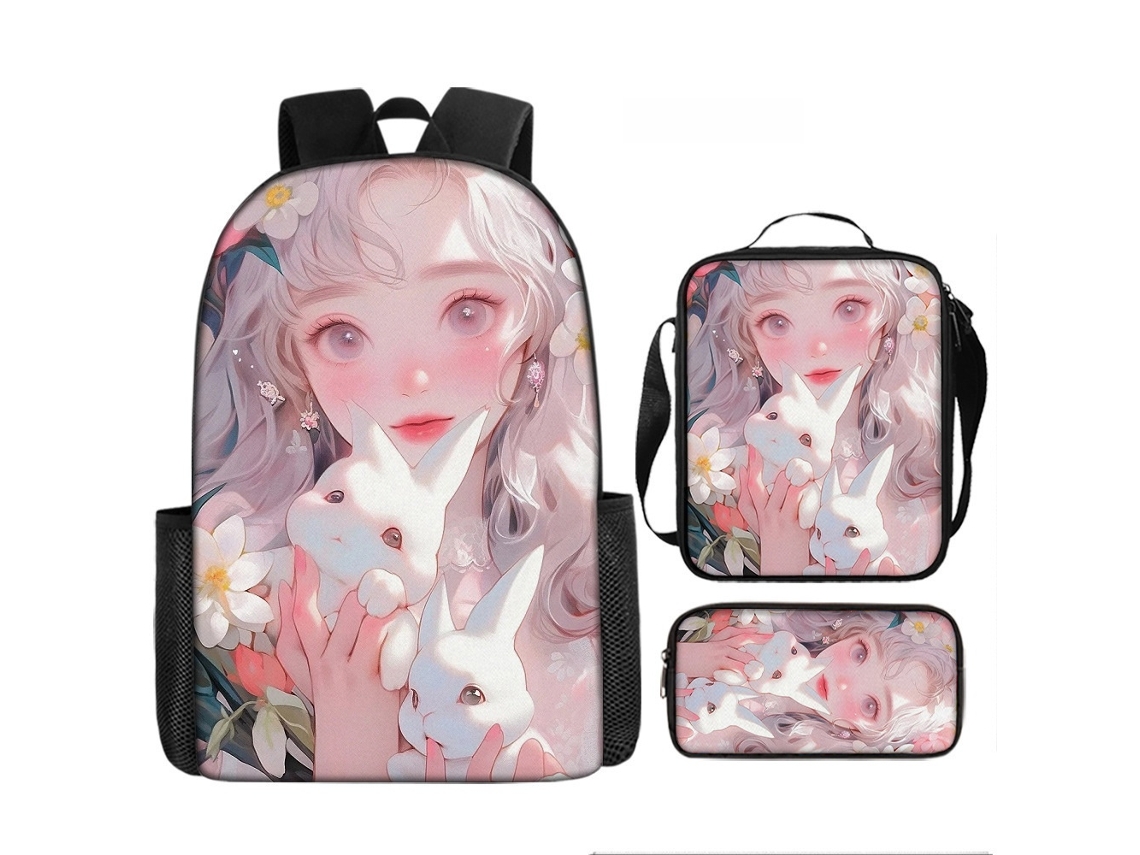 Mochila De Estudante 17 Polegadas - Conjunto 3 Peças Com Estojo E Lancheira Ideal Para Escola (estilo C)