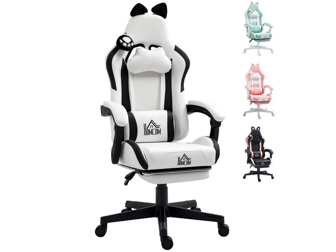 Cadeira gamer reclinável com apoio para os pés, altura ajustável, lombar, cabeça, branca ZENCORE SERVICES