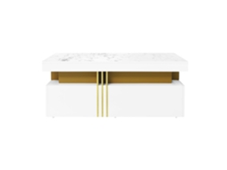 Mesa De Centro Com 2 Gavetas Tampo Com Padrão De Mármore Estilo Escandinavo Branco Mobrio