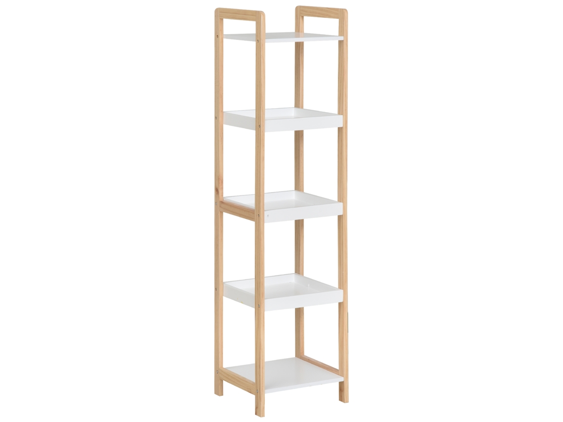 Estante de Banheiro ZACHARY de Bambu com 3 Cestos e 2 Prateleiras (32x30x130cm) Bege