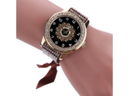 Relógio de Pulso Feminino de Quartzo com Pulseira de Tecido e Strass Estampa Moda Preto