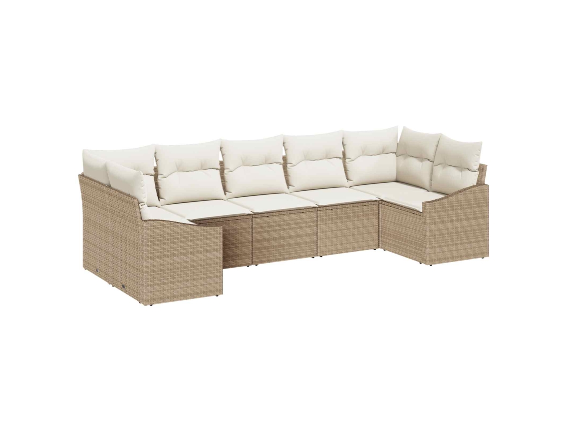 Vidaxl Conjunto De Sofá De Jardim 7 Unid. Bege E Creme Vime Pe