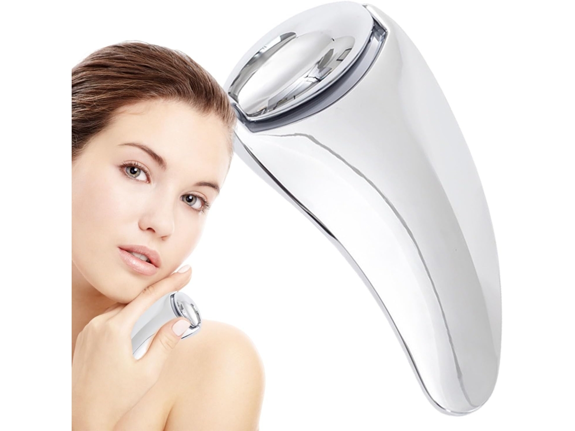 Massageador facial reutilizável com rolo de metal para efeito lifting e de beleza.