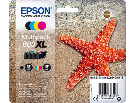Tinteiro Original 603XL, Preto, Azul, Amarelo e Magenta, Alto Rendimento, Multipack, C13T03A64020