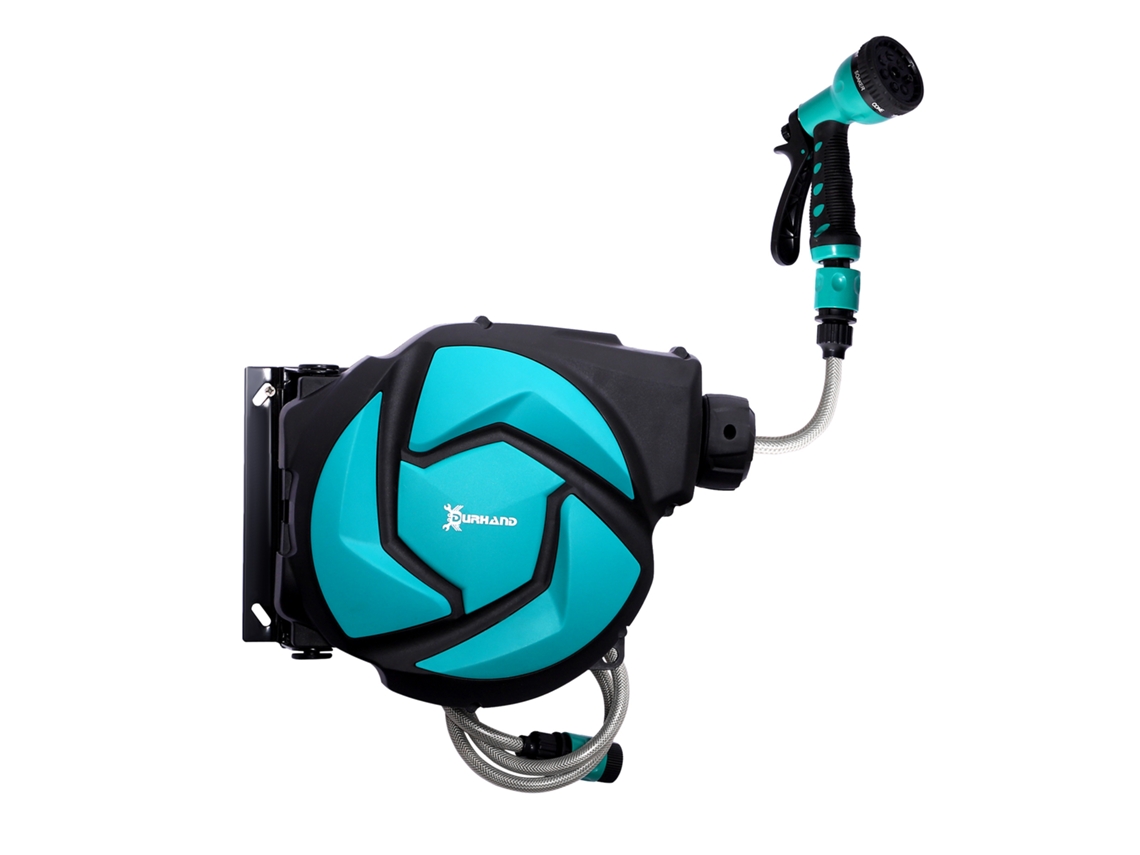 Carretel Automático de Mangueira de Parede com 10 M. Plástico e Mangueira Pp 28x14x34 Cm. Preto e Azul Ge