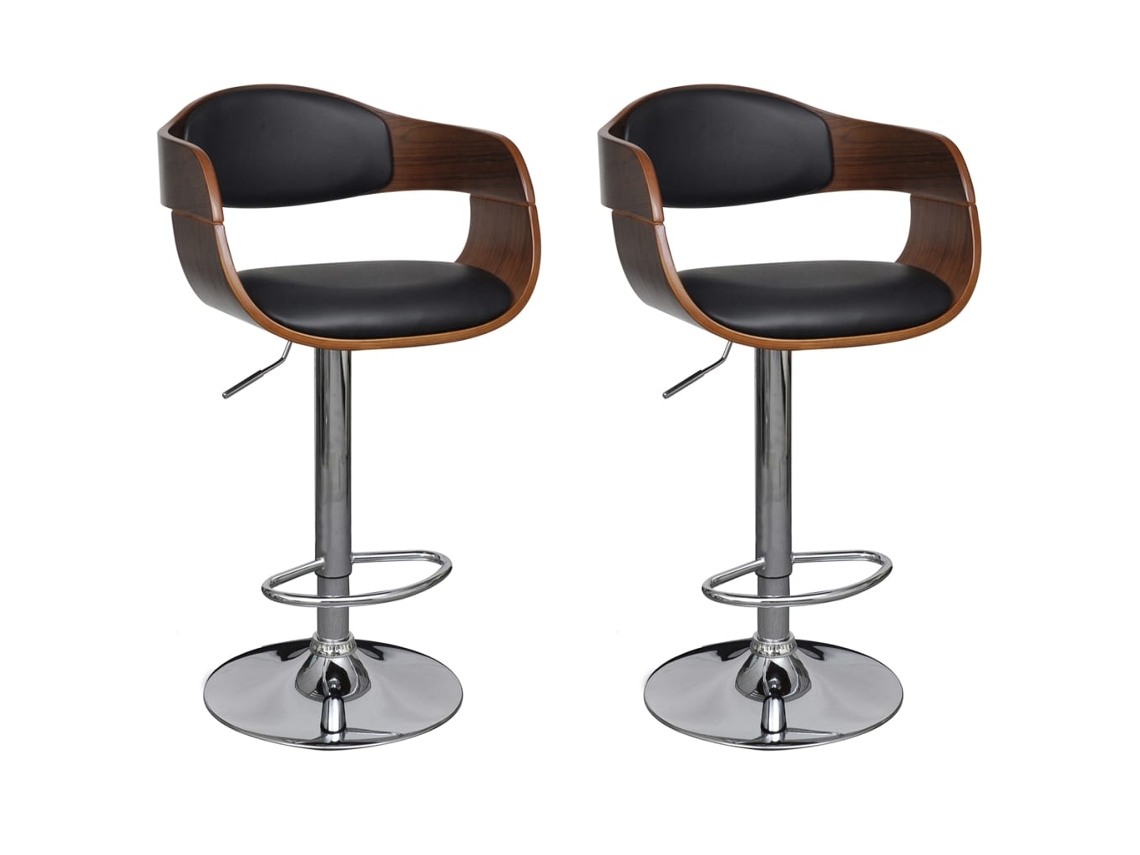 Vidaxl Bancos De Bar 2 Pcs Madeira Curvada E Couro Artificial Preto