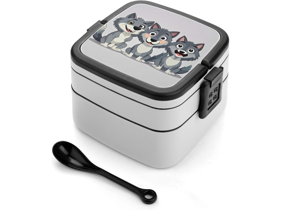 Lancheira Wolfs Para Adultos Com Colher, Recipiente Duplo Empilhável E Fofo, À Prova De Vazamentos, Ideal Para Lanches