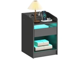 Mesa de Cabeceira com Luzes LED, Gaveta, Entrada USB e Controle Remoto (40x40x58cm, branco)