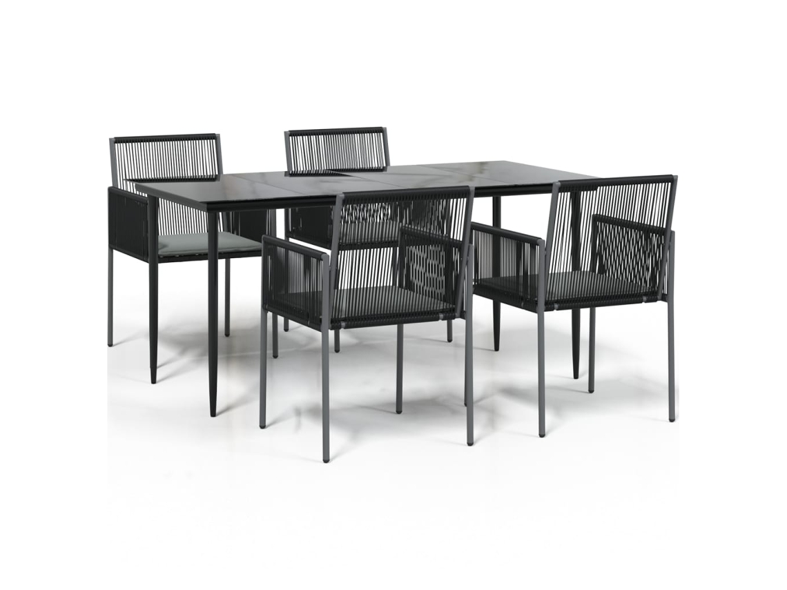 Conjunto de 5 Jantar para Jardim com Almofadões Vime Pe e Aço Preto MAISON EXCLUSIVE