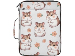 Pasta Expansível Fofa Com Estampa Floral Bege De Hamster, 7 Bolsos, Fichário Sanfonado Com 3 Argolas E Fechamento Em