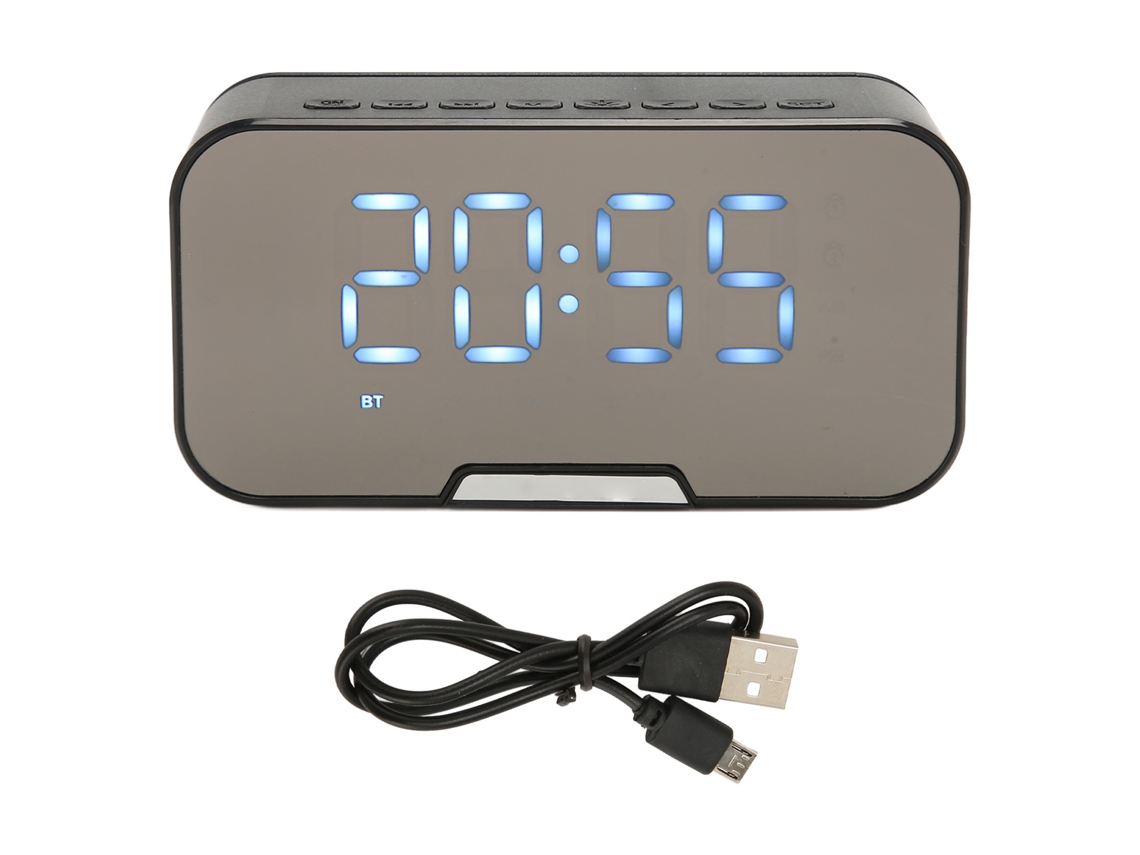 Aetheria despertador com Espelho e Alto falante Bluetooth com Rádio Fm, Tela Digital e Anúncio por Voz Preto