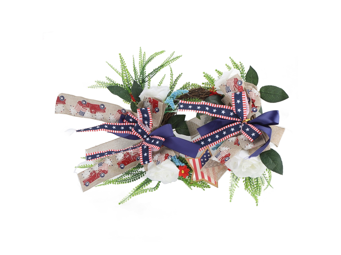 Primerox coroa Decorativa Dia da Independência com Bandeira Americana para Porta da Frente Patriótica