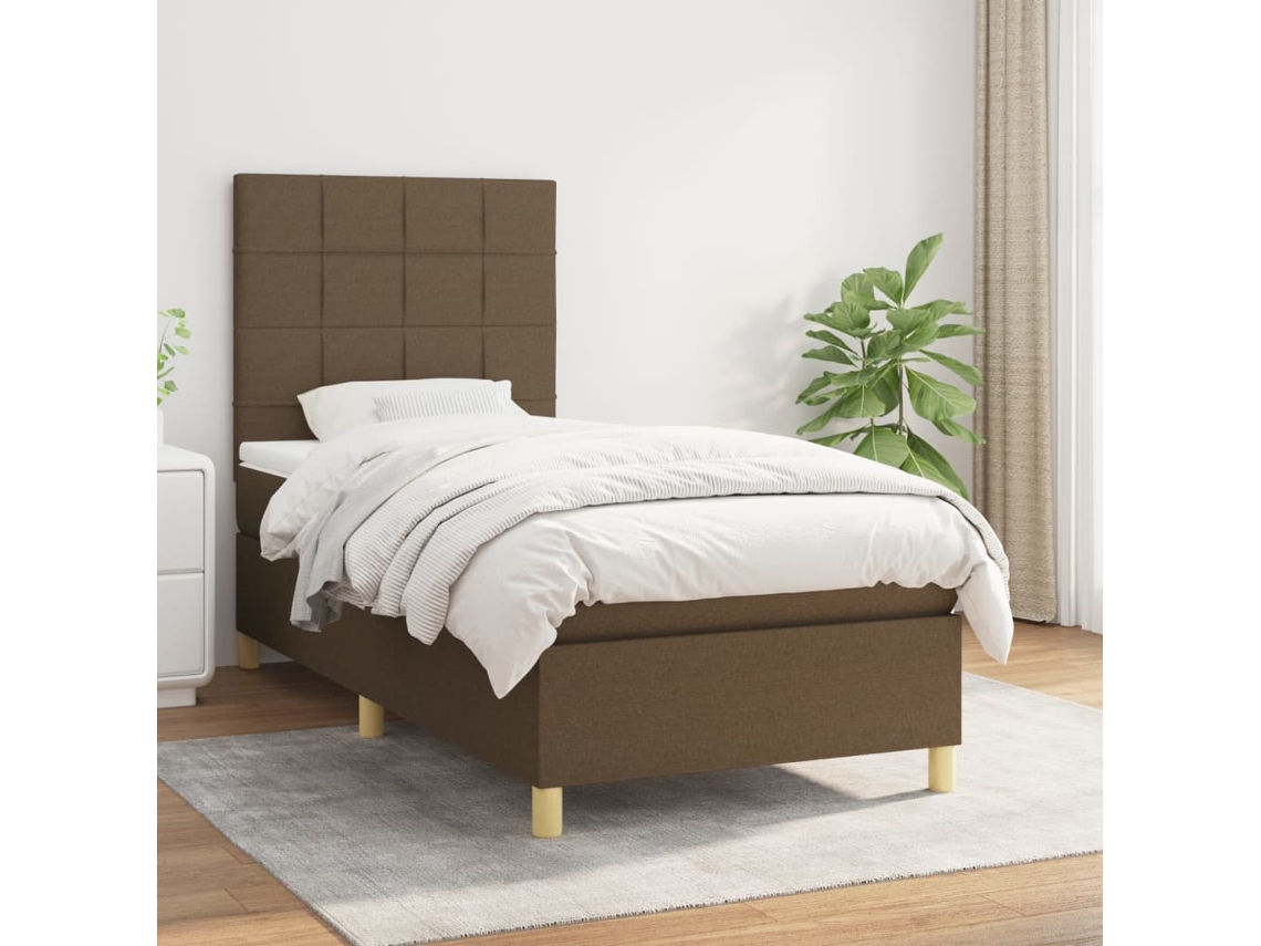 Cama Com Molas/colchão 100x200 Cm Tecido Castanho-escuro