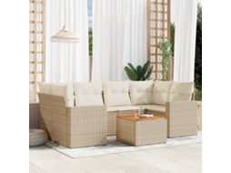Vidaxl 7 Pcs Conjunto De Sofás P/ Jardim Com Almofadões Vime Pe Bege
