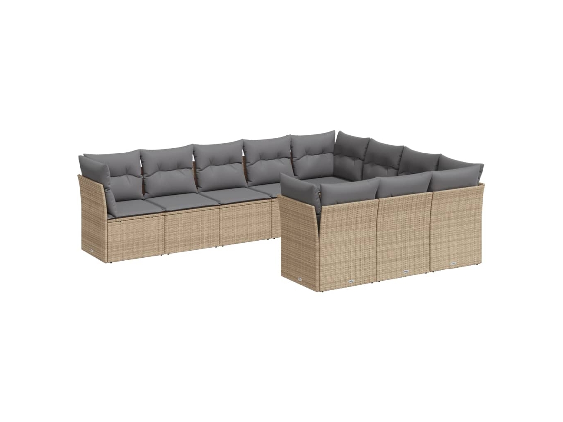 Conjunto de 10 sofás para jardim com almofadões Vime Pe Bege MAISON EXCLUSIVE