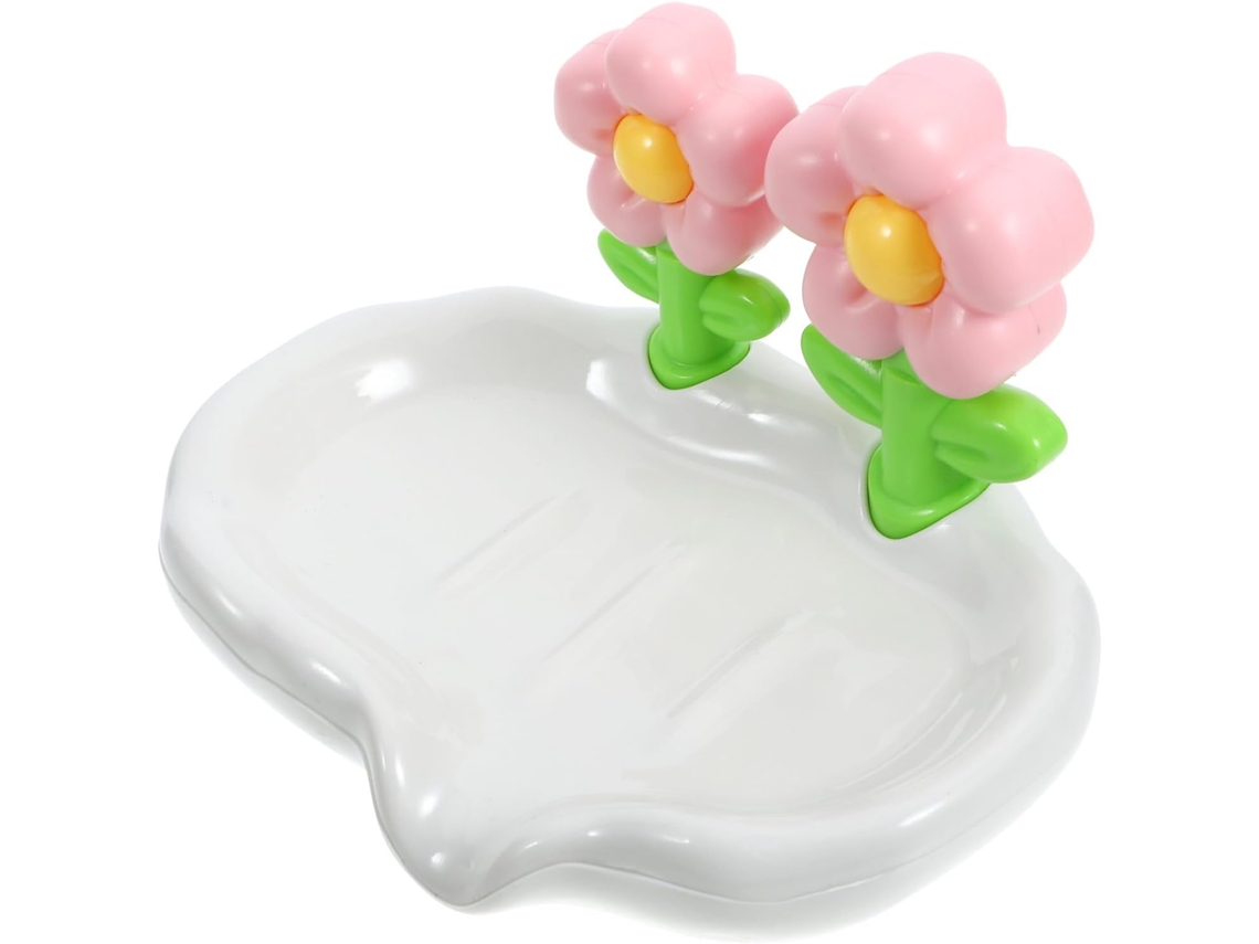 Bandeja Escorredora De Sabonete Rosa Em Abs, Suporte Decorativo E Estável Para Banheiro, Design Floral Elegante, Para