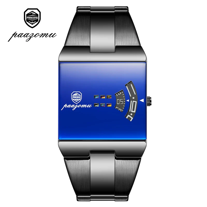 Relógio Quadrado Com Gradiente (preto E Azul), Relógio De Quartzo Masculino Exclusivo
