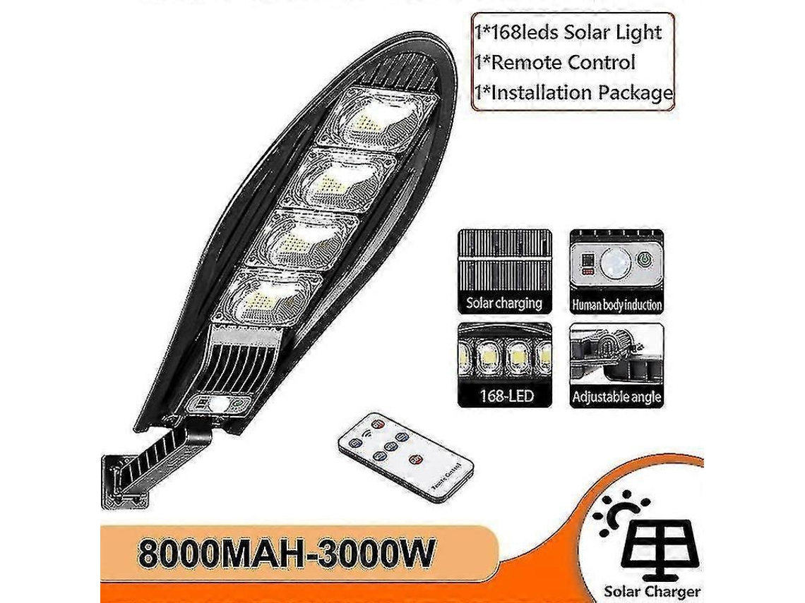 Luminária Solar de Parede, 8000 Mah, 5000 W, À Prova D'água, Controle Remoto, Ângulo Ajustável, para Jardim AQUAFORGE