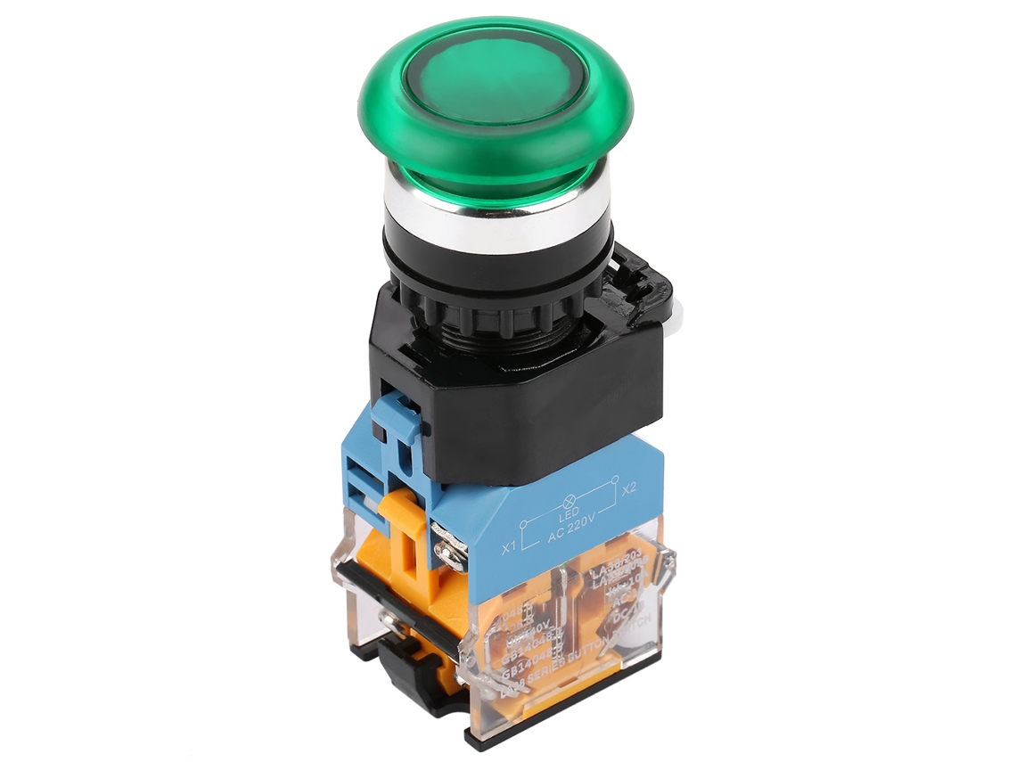 Interruptor De Botão Com Luz De 22mm Cabeça Cogumelo Verde