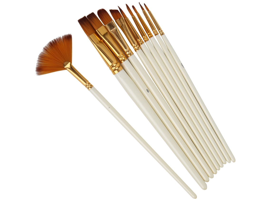 10 Pinceis De Náilon Em Forma De Leque Para Pintura A Acuarela.