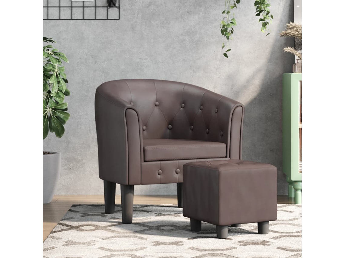 Vidaxl Poltrona Com Apoio De Pés Couro Artificial Castanho